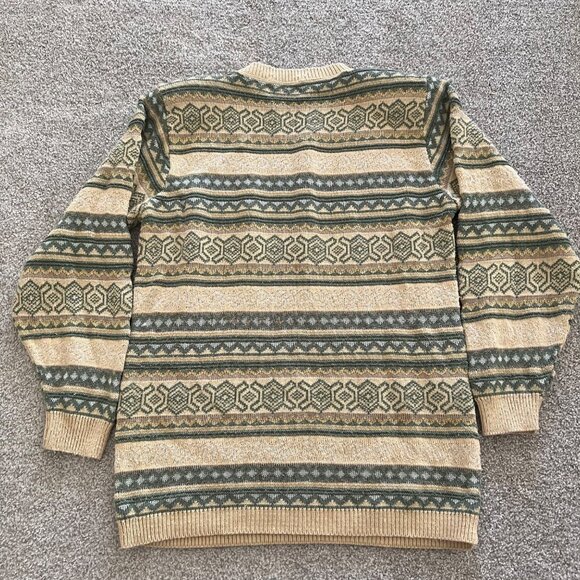 Vintage 90s Alfred Dunner Green & Beige Glitter Thread Thick Knit Sweater Unisex - Picture 3 of 7